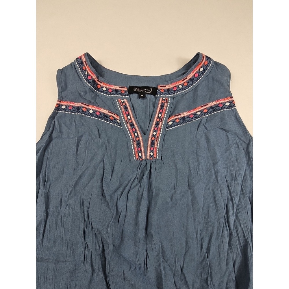 Whispers New York Women's Blue‎ Split V Neck Embroidery Blouse Top Plus Size 1X - Picture 3 of 8
